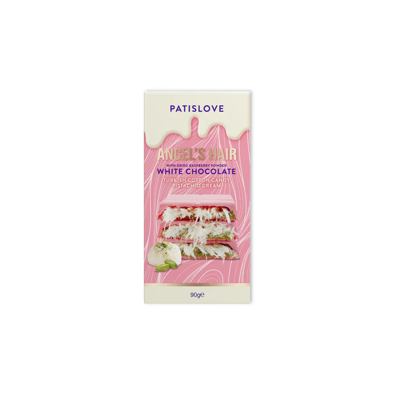 Tablette Dubai framboise, chocolat blanc pistache cheveux d’ange