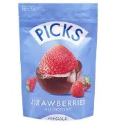 Fraises lyophilisées avec glaçage au lait et au cacao